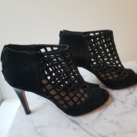 Audrey Brooke Black Suede Cut-out Booties - Picture 2 of 5